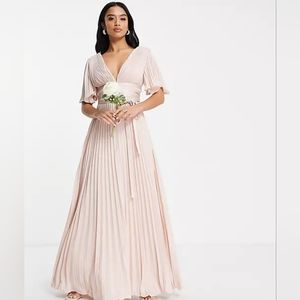 ASOS Bridesmaid pleated flutter sleeve maxi dress with satin wrap waist